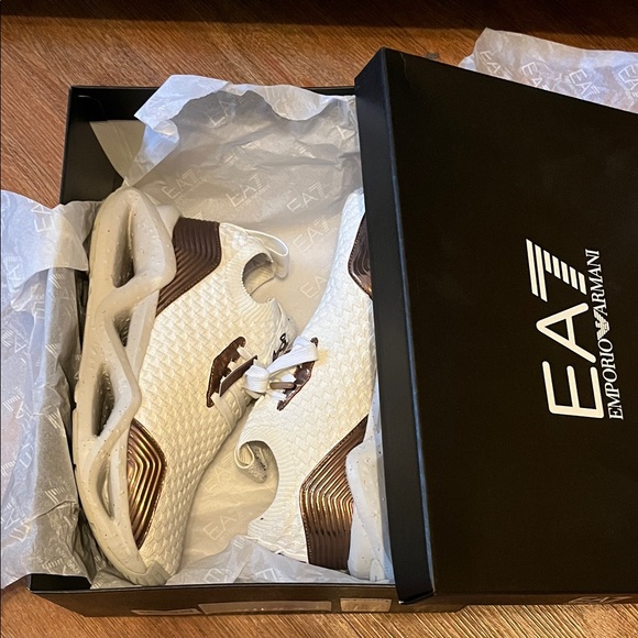 Emporio Armani EA7 Men's White and Brown Sneakers - Picture 1 of 5